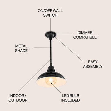 Jasper 12.25" Farmhouse Industrial Indoor/Outdoor Iron LED Pendant